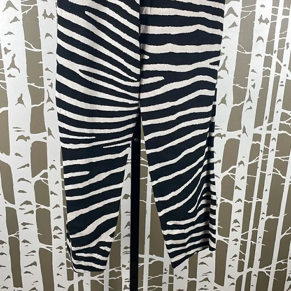 Linen Blend Zebra Print High Rise Paper Bag Waist Tapered Cropped Pants NEW 6
